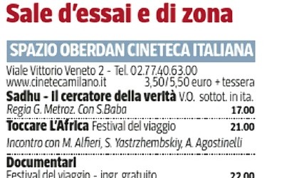 Corriere della Sera/ Ediz Milano – Sale d’essai e di zona