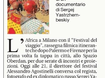 La Repubblica/ Ediz Milano – Il Festival del Viaggio dall’Africa all’Oberdan