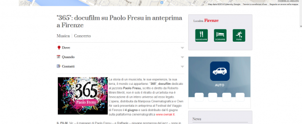 Touring Club – “365″: docufilm su Paolo Fresu in anteprima a Firenze